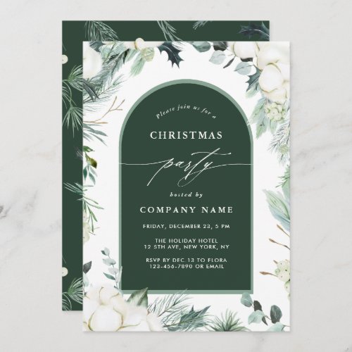 Evergreen  Cotton Flowers Winter Christmas Party Invitation