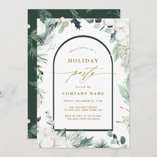 Evergreen  Cotton Flowers Winter Holiday Party  Invitation