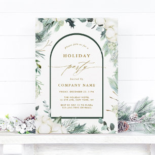 Evergreen & Cotton Flowers Winter Holiday Party Invitation