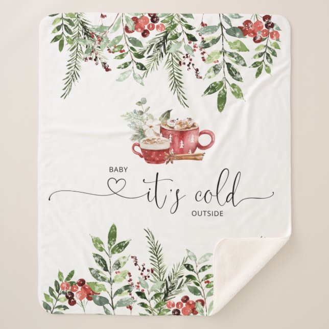 Evergreen cozy baby its cold outside sherpa blanket (Front)