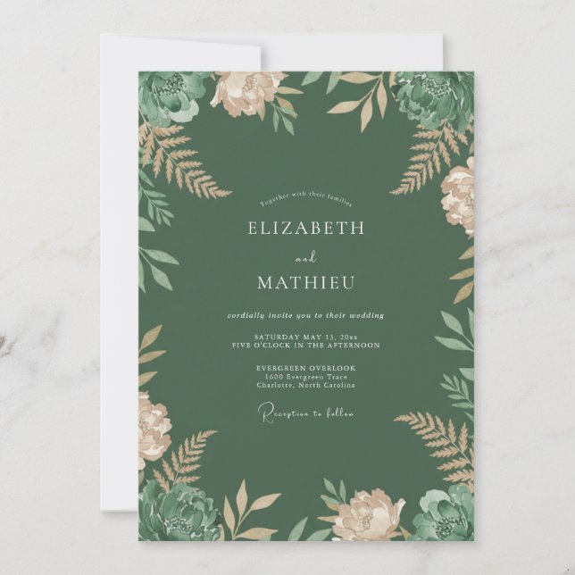 Evergreen Cream Fern Wedding Invitation (Front)