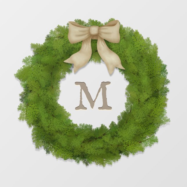 Evergreen Cypress Wreath With Bow Custom Monogram  Wall Decal (Front)