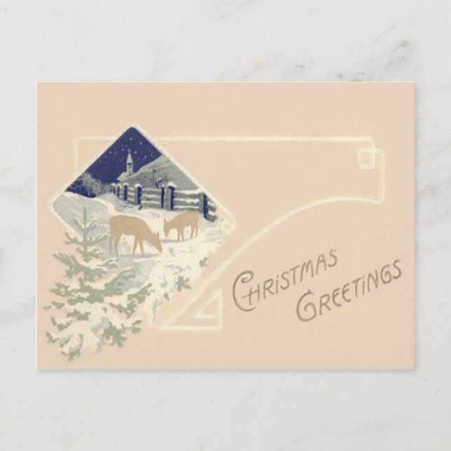 Evergreen Deer Church Snow Postcard (Front)