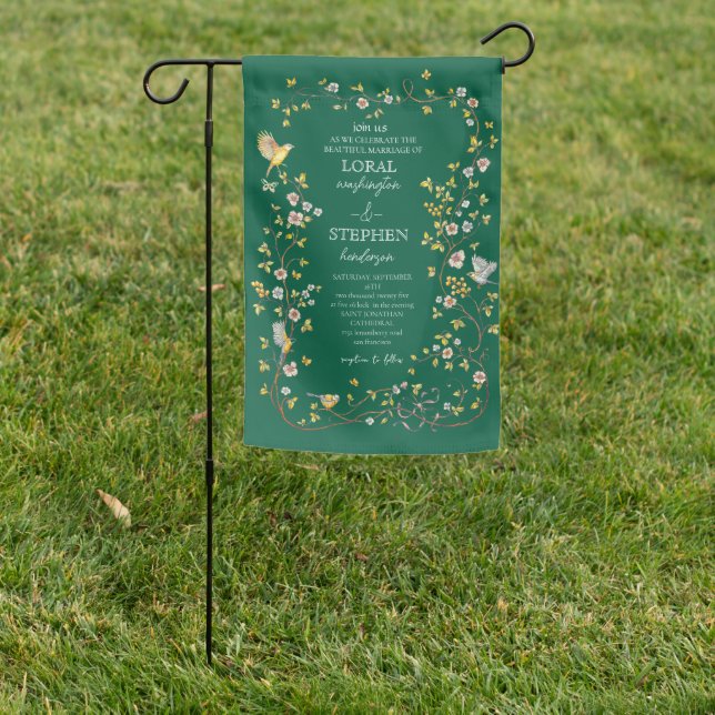 Evergreen Elegance Wedding Garden Flag (In SItu)
