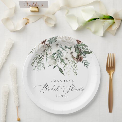 Evergreen elegant bridal shower paper plates