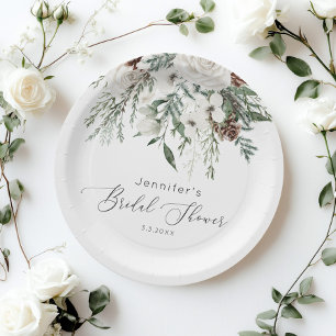 Evergreen elegant bridal shower paper plates