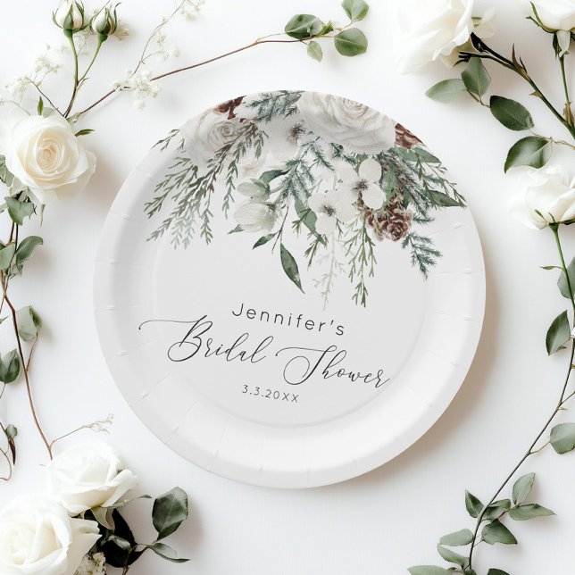 Evergreen elegant bridal shower paper plates (Creator Uploaded)