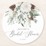 Evergreen elegant bridal shower round paper coaster<br><div class="desc">Evergreen elegant bridal shower Round Paper Coaster 
Matching items available.</div>