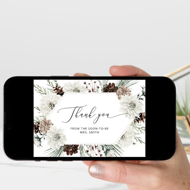 Evergreen elegant bridal shower thank you card (Front Digital)