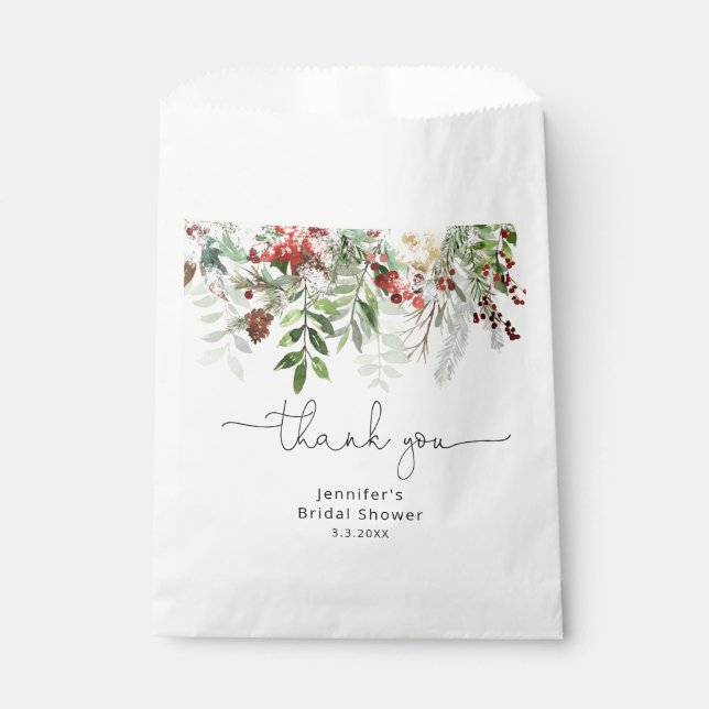 Evergreen elegant bridal shower thank you favor bag (Front)