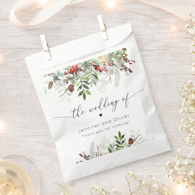 Evergreen elegant Christmas winter wedding Favor Bag (Clipped)