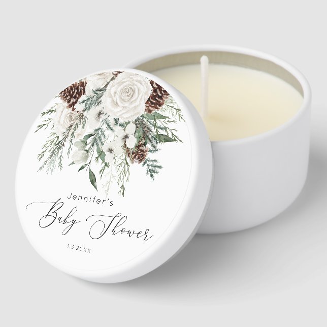 Evergreen elegant gender neutral baby shower mini candle favors (Corner)