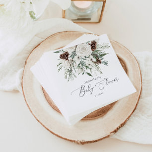 Evergreen elegant gender neutral baby shower napkins