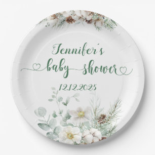 Evergreen elegant gender neutral baby shower paper plates