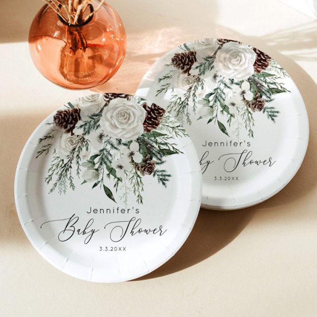 Evergreen elegant gender neutral baby shower paper plates (Creator Uploaded)