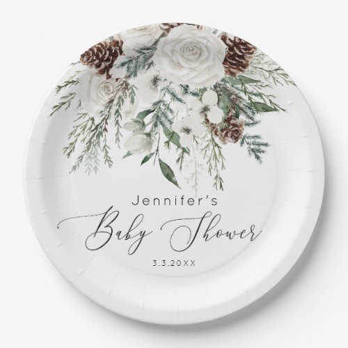 Evergreen elegant gender neutral baby shower paper plates
