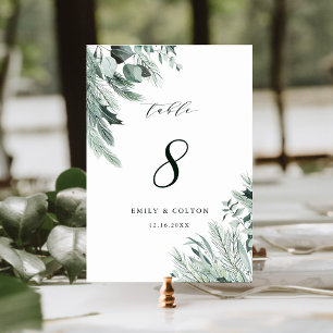 Evergreen Elegant Watercolor Wedding Table Number