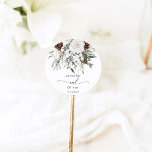 Evergreen elegant winter wedding  classic round sticker<br><div class="desc">Evergreen elegant winter wedding Classic Round Sticker
Matching items available.</div>
