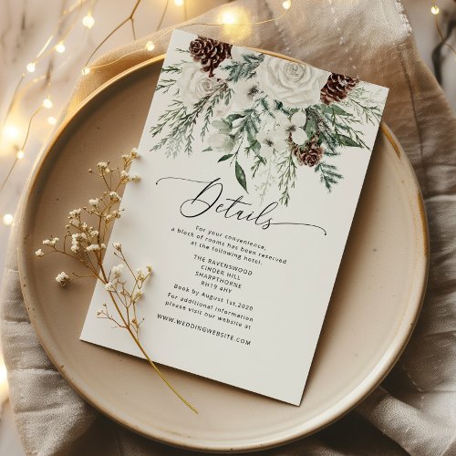 Evergreen elegant winter wedding details enclosure card