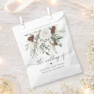 Evergreen elegant winter wedding favor bag