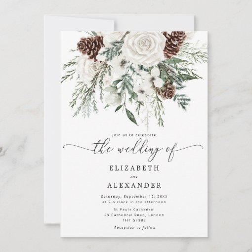 Evergreen elegant winter wedding invitation | Zazzle