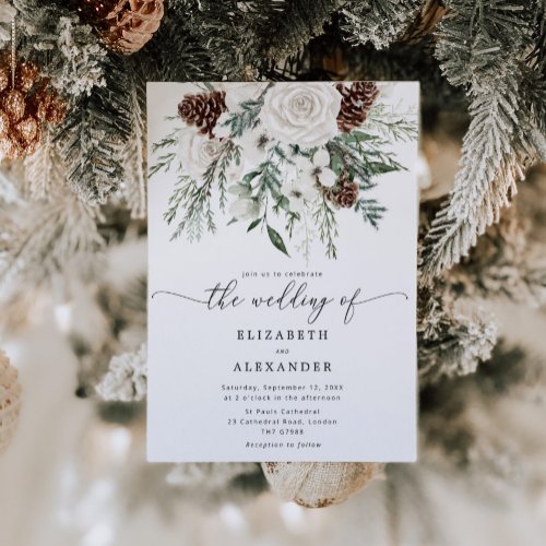 Evergreen elegant winter wedding invitation
