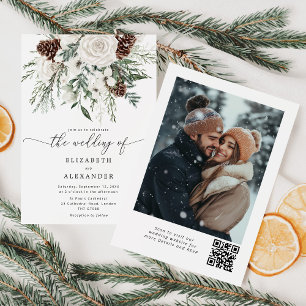 Evergreen elegant winter wedding invitation