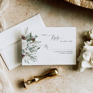 Evergreen elegant winter wedding RSVP card