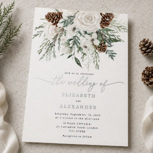 Evergreen elegant winter wedding Silver Foil Invitation