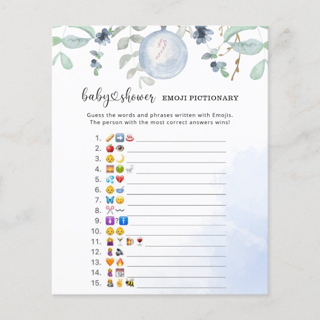 Evergreen Emoji picture game baby shower (Front)