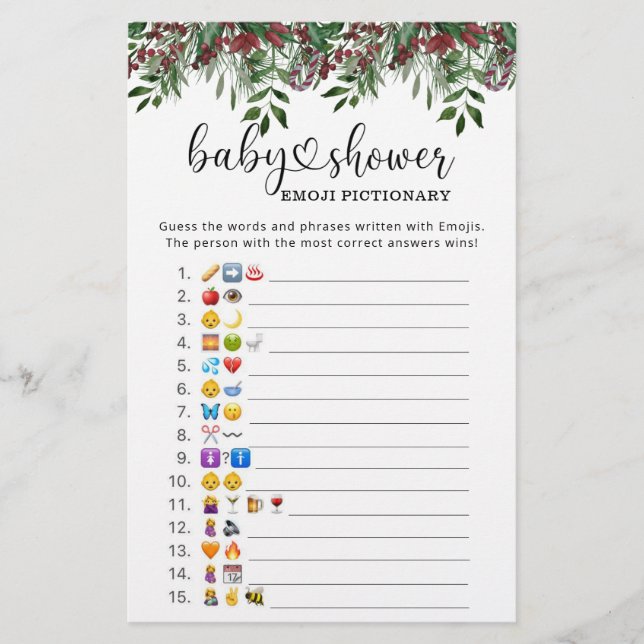 Evergreen Emoji picture game baby shower (Front)