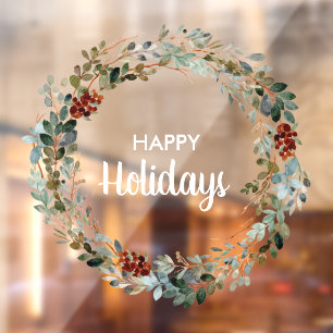Evergreen Eucalyptus Floral Wreath Window Cling