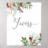 Evergreen favors sign. Winter baby shower favors P Poster