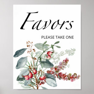 Evergreen favors sign. Winter baby shower favors Poster