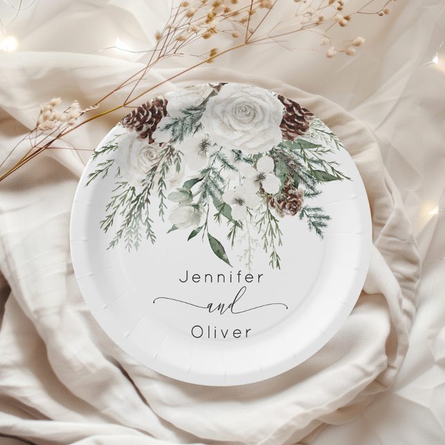 Evergreen festive winter elegant wedding  paper plates (Creator Uploaded)