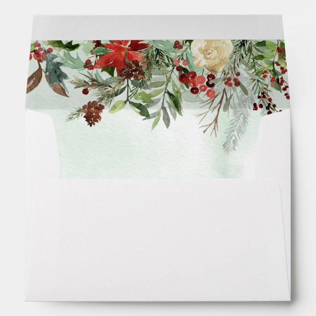 Evergreen Floral Berry Border Holiday Envelope (Back (Bottom))