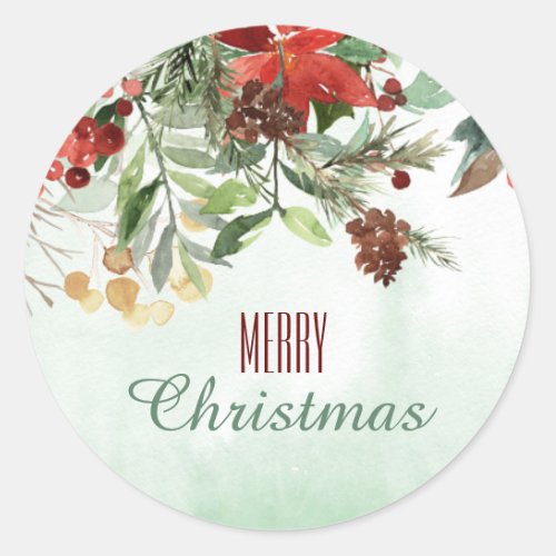 Evergreen Floral Winter Berry Classic Round Sticker