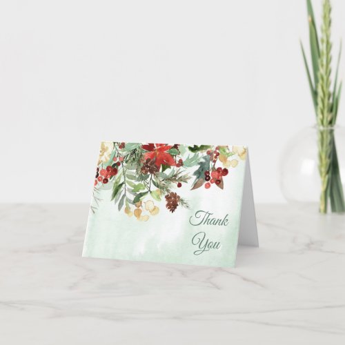 Evergreen Floral Winter Berry Thank You Card