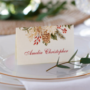 Evergreen Flowers Winter Wedding Place Card