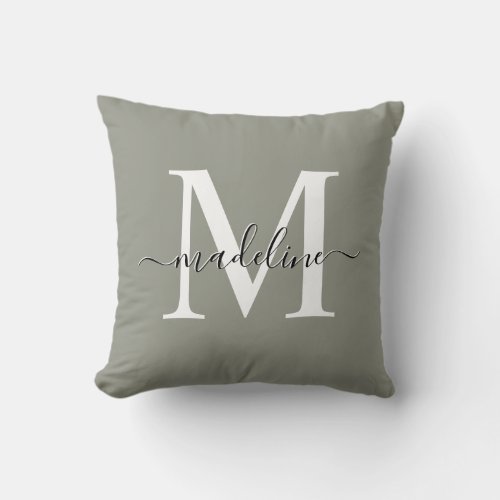 Evergreen Fog Elegant Script Monogram Throw Pillow