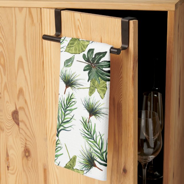 Evergreen foliage pattern kitchen towel (Thirds Fold)