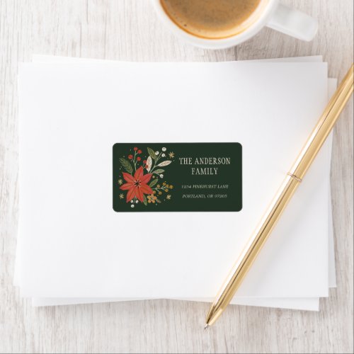Evergreen Folk Floral Christmas Return Address Label