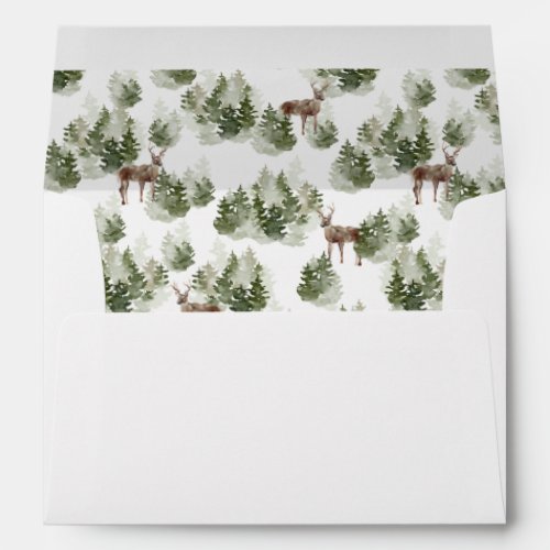Evergreen forest deer watercolor scene envelope