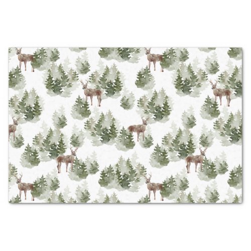 Evergreen forest deer watercolor scene tissue paper