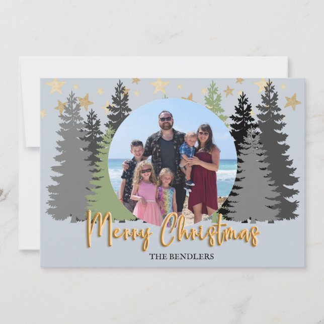 Evergreen Forest Family Photo Christmas Card (Front)