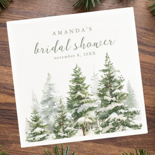 Evergreen Forest Green Watercolor Bridal Shower Napkins