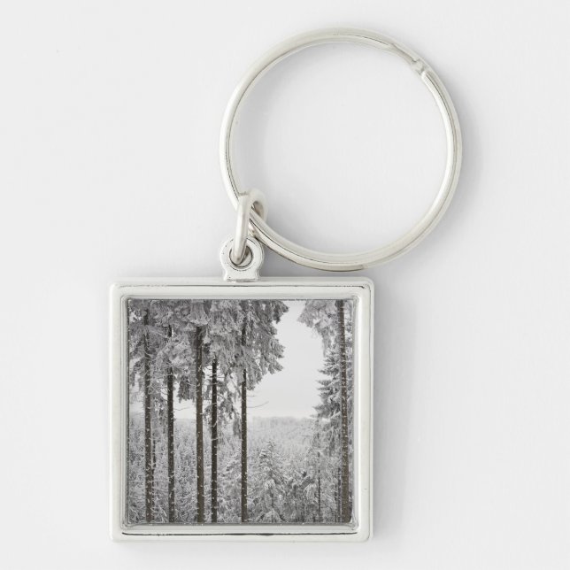 Evergreen forest in winter keychain (Front)