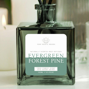 Evergreen forest pine green reed diffuser label