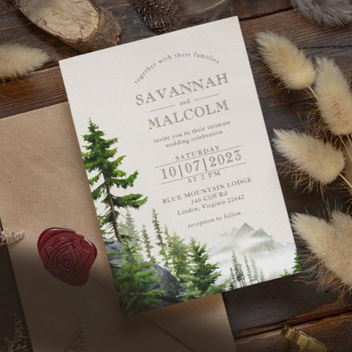 Evergreen Forest  Rustic Mountain Wedding Invitation