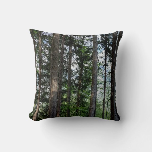 Evergreen Forest Trees Nature Photography Throw Pillow (Front)